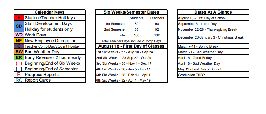 District School Academic Calendar Key for Hook Elementary