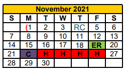District School Academic Calendar for Stephenville J H for November 2021
