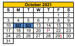 District School Academic Calendar for Stephenville H S for October 2021