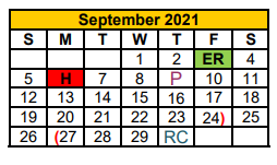 District School Academic Calendar for Hook Elementary for September 2021