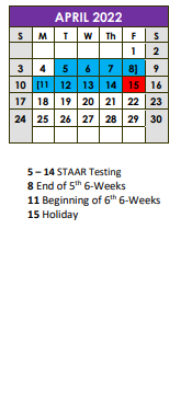 District School Academic Calendar for Floresville Choices Prog for April 2022