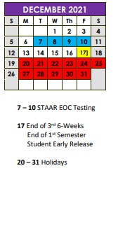District School Academic Calendar for Stockdale Elementary for December 2021