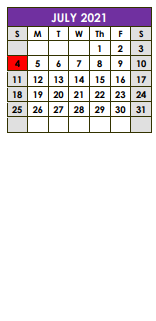 District School Academic Calendar for Alternative School for July 2021