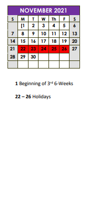 District School Academic Calendar for Alternative School for November 2021