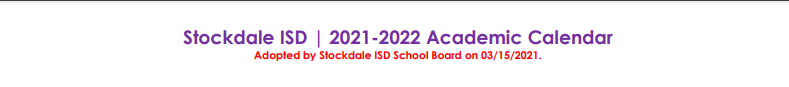 District School Academic Calendar for Stockdale Junior High