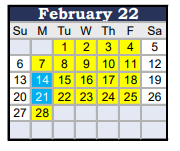 District School Academic Calendar for Golden Valley Secondary Community Day for February 2022