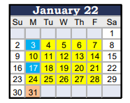 District School Academic Calendar for Stockton Virtual Academy Charter for January 2022