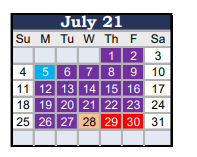 District School Academic Calendar for Golden Valley Secondary Community Day for July 2021