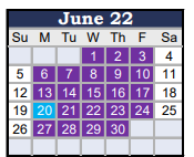 District School Academic Calendar for Hoover Elementary for June 2022