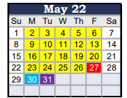 District School Academic Calendar for Golden Valley Elementary Community Day for May 2022