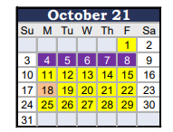 District School Academic Calendar for Urbani Institute for October 2021