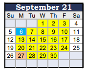 District School Academic Calendar for Grant Elementary for September 2021