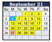 District School Academic Calendar for Stagg Senior High for September 2021