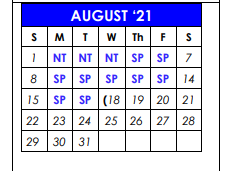 District School Academic Calendar for Sulphur Springs Middle for August 2021