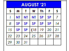 District School Academic Calendar for Travis El for August 2021