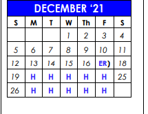 District School Academic Calendar for Travis El for December 2021