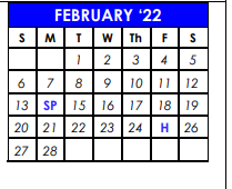 District School Academic Calendar for Early Childhood Lrn Ctr for February 2022