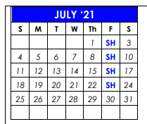 District School Academic Calendar for Early Childhood Lrn Ctr for July 2021