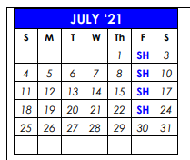 District School Academic Calendar for Travis El for July 2021