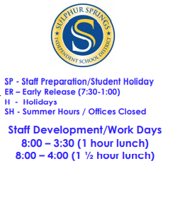 District School Academic Calendar Legend for Sulphur Springs Middle