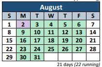 District School Academic Calendar for Watt Hardison Elementary School for August 2021