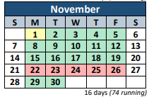 District School Academic Calendar for Westmoreland Middle School for November 2021