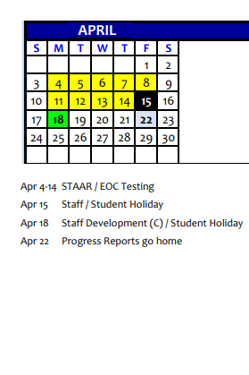 District School Academic Calendar for Sunnyvale Middle for April 2022