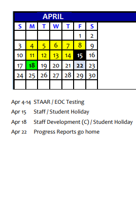 District School Academic Calendar for Community Education Partnership for April 2022