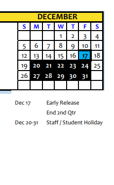 District School Academic Calendar for Community Education Partnership for December 2021