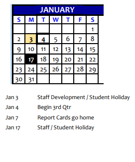 District School Academic Calendar for Sunnyvale Middle for January 2022