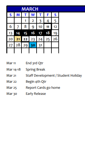 District School Academic Calendar for Community Education Partnership for March 2022