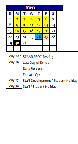 District School Academic Calendar for Sunnyvale El for May 2022