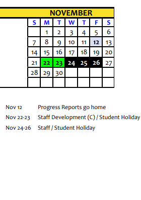 District School Academic Calendar for Community Education Partnership for November 2021