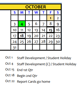 District School Academic Calendar for Community Education Partnership for October 2021