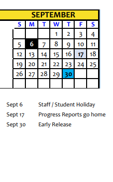 District School Academic Calendar for Community Education Partnership for September 2021