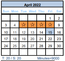 District School Academic Calendar for Sweeny Elementary for April 2022