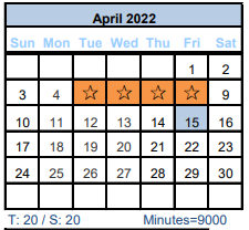 District School Academic Calendar for Brazoria Co J J A E P for April 2022