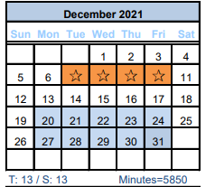 District School Academic Calendar for Brazoria Co J J A E P for December 2021