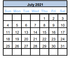 District School Academic Calendar for Sweeny Elementary for July 2021