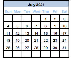 District School Academic Calendar for Brazoria Co J J A E P for July 2021