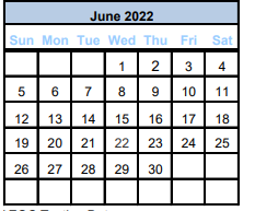 District School Academic Calendar for Sweeny Elementary for June 2022