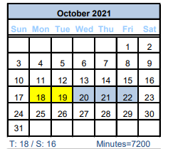 District School Academic Calendar for Brazoria Co J J A E P for October 2021