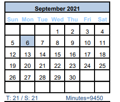 District School Academic Calendar for Brazoria Co J J A E P for September 2021