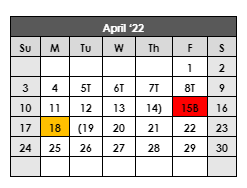 District School Academic Calendar for Sweetwater Middle for April 2022
