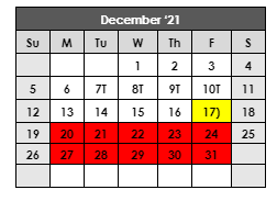 District School Academic Calendar for Cowen Elementary for December 2021