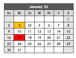 District School Academic Calendar for Hobbs Alter Ed Co-op for January 2022