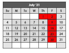 District School Academic Calendar for Cowen Elementary for July 2021