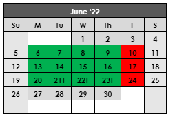 District School Academic Calendar for Sweetwater Middle for June 2022