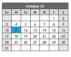 District School Academic Calendar for Cowen Elementary for October 2021