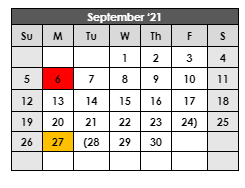 District School Academic Calendar for Sweetwater Middle for September 2021